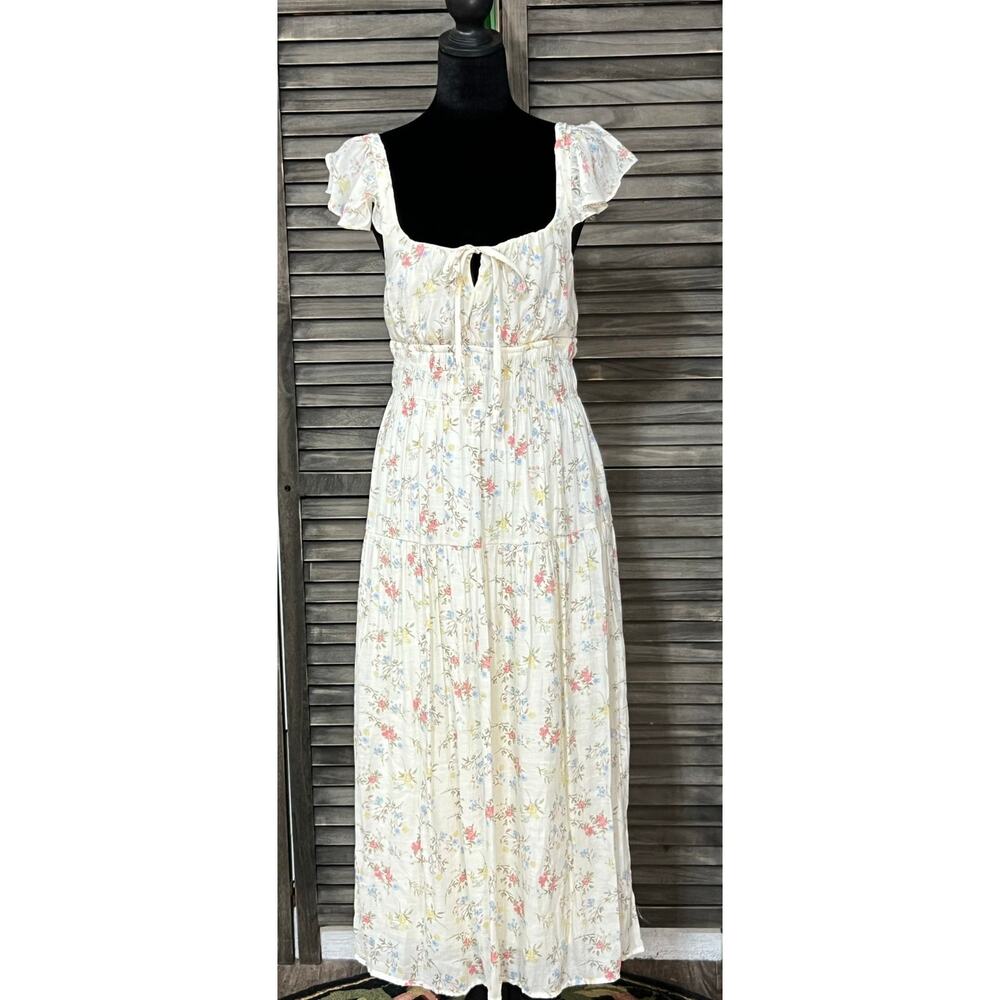 As U Wish Floral Midi Dress Flutter Sleeve Smocked Waist NWOT Medium - Picture 2 of 9